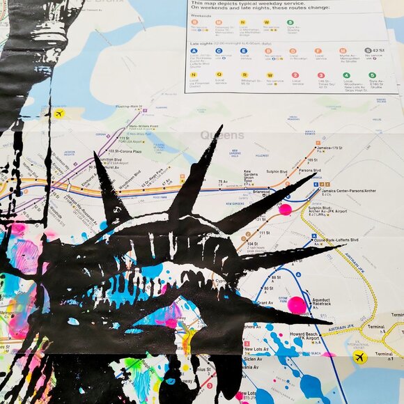 Handpainted Statue of Liberty Unique Acrylic Art painting on a NYC Subway map - Picture 6 of 8